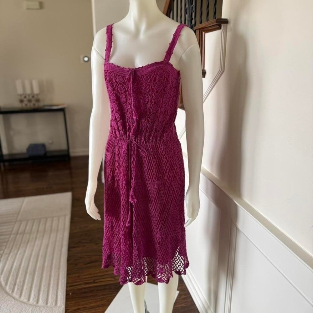 Hot‎ Pink crochet midi dress with adjustable straps and tie back